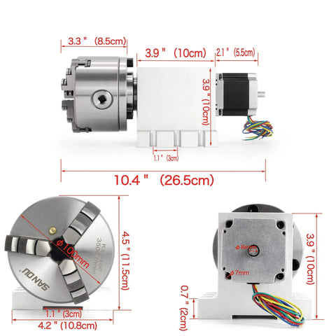 Rotational 4th Axis Rotary Table With K11 100mm 3 Jaw Chuck Dividing Head Gapless Harmonic Gearbox Reducer 50 To 1 65mm Tailstock Ideal For CNC Router Engraving And Milling Machines