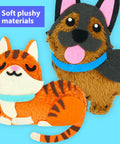 Easy Peasy Beginner Sewing Kit For Kids With 8 DIY Plush Toy Projects Puppies Kittens Dogs And Cats Includes Felt And Simple Step By Step Instructions A Fun All In One Craft Gift For Boys And Girls showing felt puppy and kitten toys on blue background