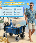 Heavy Duty Beach Fishing Cart For Sand With 9 Inch All Terrain Wheels Foldable Collapsible Wagon With Rod Holders And Side Pockets
