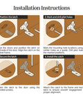 Installation instructions for Top Shelf Nickel Plated Spring Action Elbow Door Catch And Latch for secure cabinet door mounting.