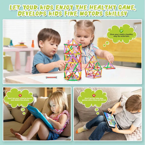 Magnetic Building Blocks Set 165 Pieces With 2.3 Inch Magnet Sticks And Non Magnetic Balls, 3D STEM Construction Toys For Kids And Adults, Brainy Hands On Magnetic Toy Kit With Storage Bag, kids building towers