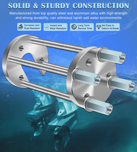 Beefy Boat Prop Puller Tool For 3 And 4 Blade Props Fits Prop Shafts From One And One Quarter Inch To One And One Half Inch Hub Size Two And Three Eighths Inch For Three Blade And Three And One Eighth Inch Or Less For Four Blade Marine Prop Removal Tool, shown underwater highlighting solid construction