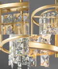Modern Gold Crystal Foyer Chandelier With Round Metal Frame Adjustable Height Entryway Pendant Light close-up