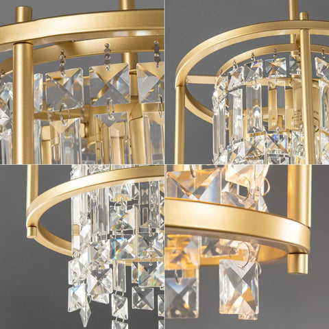 Modern Gold Crystal Foyer Chandelier With Round Metal Frame Adjustable Height Entryway Pendant Light close-up