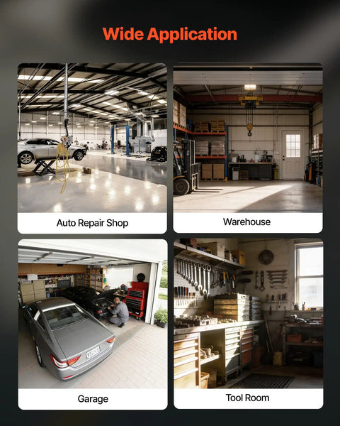 Image shows wide application of Built Tough Heavy Duty Parts Washer With 40 Gallon Steel Bath in auto repair shop, garage, warehouse, and tool room.