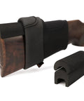 Neoprene Comb Raising Sleeve Slip-On Cheek Rest Kit With Three EVA Foam Inserts shown on rifle stock, easy on off design.