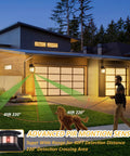 Illustration of 2 Pack Motion Sensor Outdoor Wall Lights Black Dusk To Dawn LED Waterproof Exterior Garage Light Fixture Modern Porch Light Wall Mount For Front Door House Anti Rust with 40 ft detection range shown.