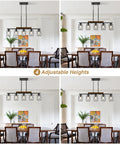 The Real Deal Five Light Farmhouse Chandelier With Slick Vintage Iron Frame And Crisp Clear Shades Giving Off Clean Modern Industrial Lighting Vibe For Dining Room Table Centerpiece at adjustable heights in dining room.
