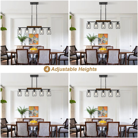 The Real Deal Five Light Farmhouse Chandelier With Slick Vintage Iron Frame And Crisp Clear Shades Giving Off Clean Modern Industrial Lighting Vibe For Dining Room Table Centerpiece at adjustable heights in dining room.