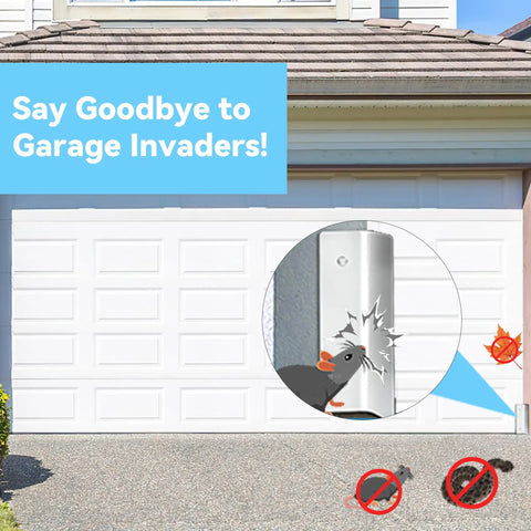 Hella Tough Garage Door Mouse Guard Kit Rustproof Pest Block Seal shown at garage entry, preventing rodents and moisture entry.
