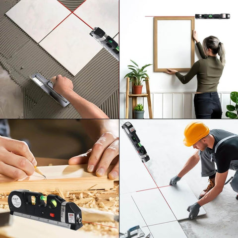 Must Have Laser Level Kit For DIY Pros And Home Renovation in use for tile work, picture hanging, woodworking, and flooring.