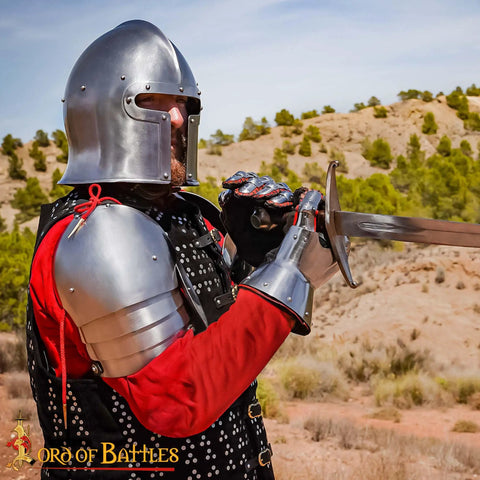 Medieval Spaulders With Knightly Besague 16 Gauge Steel Heavy Duty Shoulder Armor With Leather Straps For Reenactments