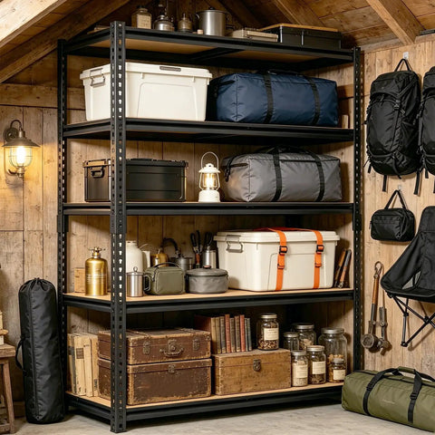 Beefy Heavy Duty Garage Shelving Rack 5 Tier Industrial Metal Storage Unit With 2400 Lbs Capacity Adjustable Shelves