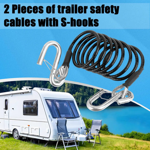 Heavy Duty RV Class III Tow Safety Cable Kit With S Hooks, 7 Ft Coiled Cables, 7500 Lb Capacity, 2 Pack Replacement BX88196 shown with RV.