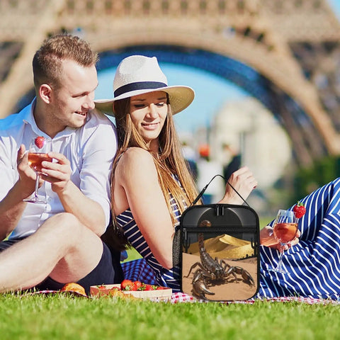 Desert Scorpion Eclipse Insulated Lunch Box For Women And Men at picnic in park, large capacity cooler tote.