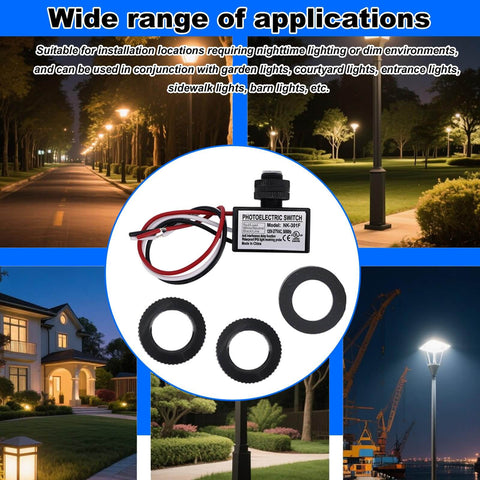 Two Pack 120V To 277V AC Photocell Light Sensor Switches With Four Nuts And Two Washers for dusk to dawn outdoor street lighting