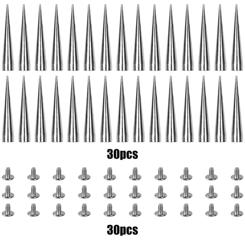 Badass 30 Pack Silver Cone Spikes And Heavy Duty 40Mm Screwback Rivets For Leather Jackets Punk Clothing Rock Accessory Hardware Reusable Embellishment Kit with 30 silver cone studs.