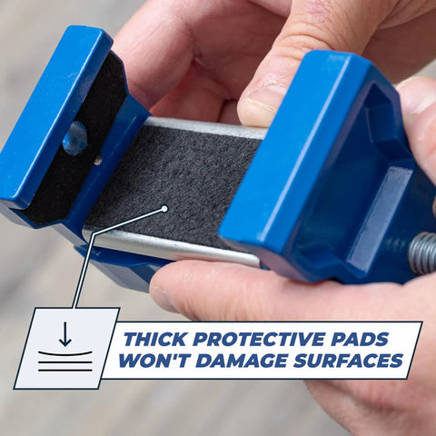Professional Cabinet Face Frame Installation Clamp And Woodworking Clamp Set Of Two With Dead On Precision Alignment Totally Legit Aluminum Build showing thick protective pads.