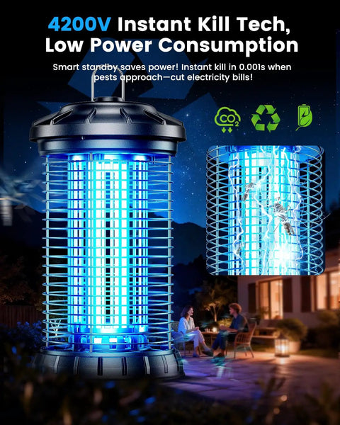Outdoor Bug Zapper With 4200V High Voltage, Dual 365Nm UV Light And CO2 Body Heat Lure, IPX5 Waterproof Insect Trap in garden