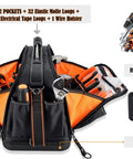 42-Pocket Waterproof Tool Tote For HVAC And Electricians with tools displayed, tough-as-nails steel-framed organizer with molded bottom.
