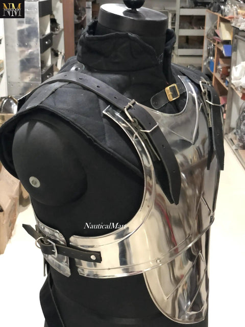 Armor Adventurer Warrior LARP Steel Cuirass Chest And Back Armor with Adjustable Leather Straps 18 Gauge Steel close-up