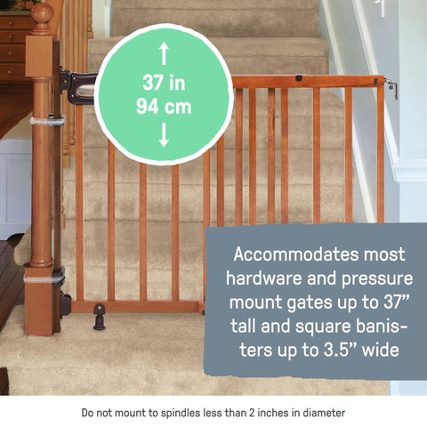 Image showing Banister To Banister Gate Mounting Kit For Round Or Square Banisters Up To 37 Inches Tall Fits Most Gate Hardware and Pressure Mounted Baby Gates No Fuss Install Gate Sold Separately on stairs.