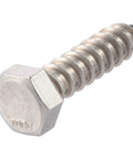 Close-up of Beefy Stainless Lag Bolts 3/8 By 1-1/2 Inch Heavy Duty Wood Screws 304 Stainless Steel for decks