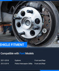 Rear view of a 512460 Front And Rear Wheel Hub And Bearing Assembly For Ford Explorer 2011 To 2018 And Police Interceptor Utility 2013 To 2019 5 Lug With ABS 2 Pack Drop In Ready Heavy Duty Hub Bearings installed on vehicle.