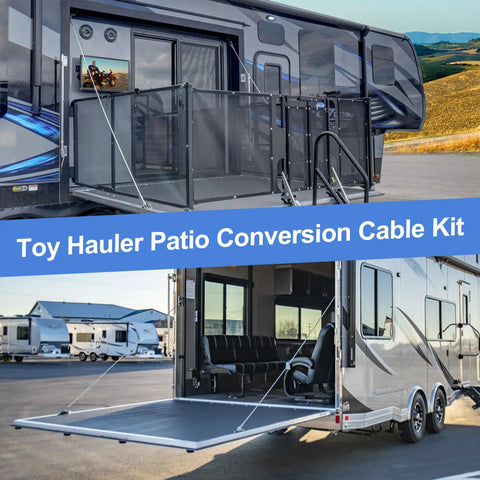 Conversion Cable Kit for Toy Hauler Patio Doors Easy to Install With 109 Inch Cable and Full Hardware Pack Including Brackets Screws Cables Pins and Lockpins for Quick Retrofit