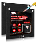 Two 12x12 Inch Welding Blankets With Cutout Opening And Snap Button Wrap For Hands Free Soldering, Brazing, Plumbing And Copper Pipe Protection, Heat Shield Mat That Keeps Walls And Equipment Safe, Flame Resistant Cloth For HVAC Torch Work, shown with flame test.