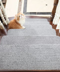 Non Slip Stair Treads 15 Pack Carpet Mats For Indoor Stair Runners 28 By 9 Inches Grey 100 Percent Polyester TPE Backing on stairs