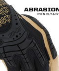 Close-up of Heavy Duty Leather Work Gloves With Hi Viz TPR Knuckle Guards and Finger Protection showing abrasion-resistant feature