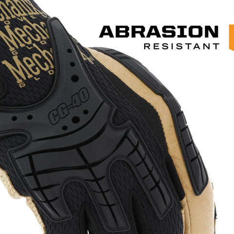 Close-up of Heavy Duty Leather Work Gloves With Hi Viz TPR Knuckle Guards and Finger Protection showing abrasion-resistant feature