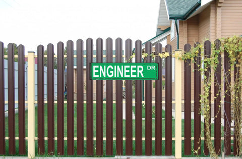 Rustic Metal Street Style Wall Decor Sign 16x4 Inch Industrial Engineering Gift For Graduation Or Office on wooden fence