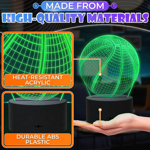 Lit Basketball Night Light For Kids Room With 3D LED Hoop Lamp In Seven Color Changing Modes Durable Acrylic Construction
