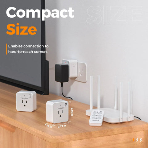 Plug And Play Remote Control Outlet Kit With Three Outlets And One Remote For Indoor Lamps, String Lights, And Small Appliances, Wireless Power Socket With 100 Foot RF Range And 15 Amp 1875 Watt Power Capacity, Easy Setup on table