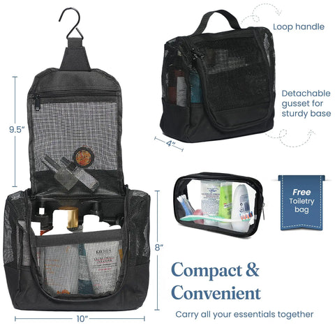 On The Go Shower Caddy Bag For Travel And Gym Quick Dry Mesh Hanging Toiletry Organizer With Zipper Durable Bath Bag