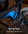 Close-up of Table Saw Dust Bag Kit With 2.5 Inch Dust Port For 10 Inch Saws fitting process with gloved hands.