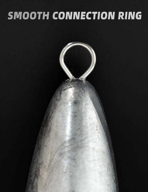 Close-up of Through Wire Torpedo Sinker Bullet Lead Fishing Weight For Saltwater Double Ringed 16 Oz showing connection ring