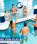 Inflatable Pool Volleyball Set With Yacht Theme Court, 9 Inch Volleyball, Weighted Water Bags, Easy Setup for Adults in pool