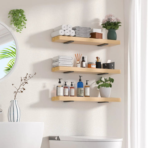 Six Pack 6 Inch Floating Shelf Brackets Built Tough Heavy Duty Hidden L Brackets for DIY Rustic Industrial Shelves installed in bathroom