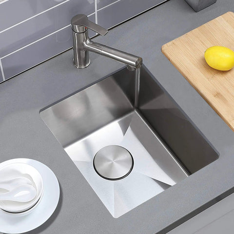 Stainless Steel Undermount Bar Sink For RV And Small Kitchen 15 By 17 Inch Single Bowl With Brushed Nickel Finish installed
