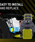 Premium Quality Heavy Duty Automotive Replacement Windshield Washer Fluid Spray Pump showing easy installation with tank and hoses.