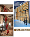Bar Wine Cabinet with sliding ladder against tall wooden shelves and cabinets