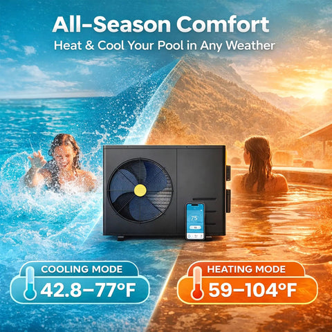 Extend Your Backyard Swim Season Way Past Late Summer With This Energy Smart Electric Pool Heat Pump and its cooling, heating modes.