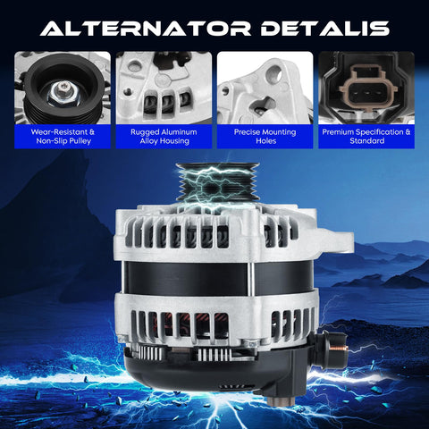 New 220A 12V Alternator Replacement For F-150 5.0L 2011-2014 Auto Part 104210-6270 104210-6660 shown with detailed features