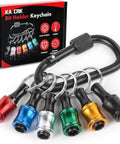 Six Piece One Quarter Inch Hex Shank Aluminum Bit Holder Set With Quick Change Extension Bar Keychain Drill Adapter, lightweight portable black carabiner