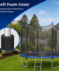 Complete Six Piece Trampoline Replacement Enclosure Poles With Thick Foam Sleeves And Secure Caps For Straight Frame Nets To Upgrade Your Backyard Rig With Absolutely Zero Hassle, showing soft foam cover and trampoline set.