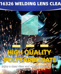 Clear Front Lens Cover Replacement Pack For Welding Helmets 10 Pack Exterior Outer Lens Fits MP 10 Elite Titanium Digital Elite And Miller Series Helmets Pro Grade Clarity Easy Upgrade with polycarbonate material displayed above welding sparks