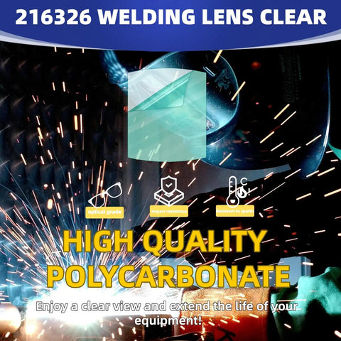 Clear Front Lens Cover Replacement Pack For Welding Helmets 10 Pack Exterior Outer Lens Fits MP 10 Elite Titanium Digital Elite And Miller Series Helmets Pro Grade Clarity Easy Upgrade with polycarbonate material displayed above welding sparks